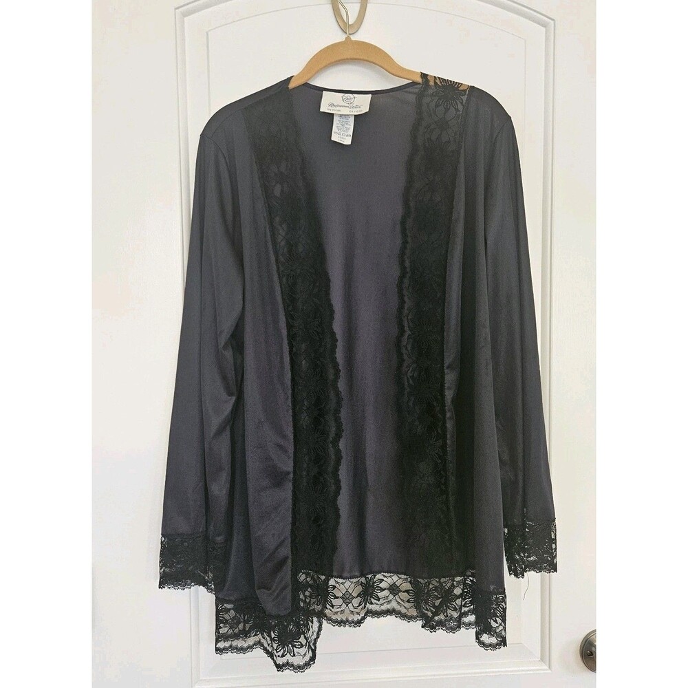UndercoverWear Vintage Gray Lace Trim‎ Open Front Robe Long Sleeve Nylon Large
